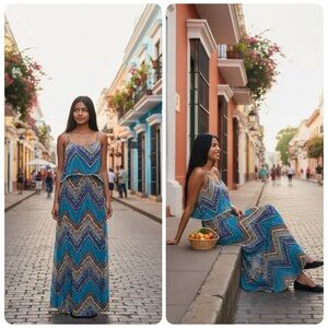 Umgee boho tribal Aztec pompom maxi dress